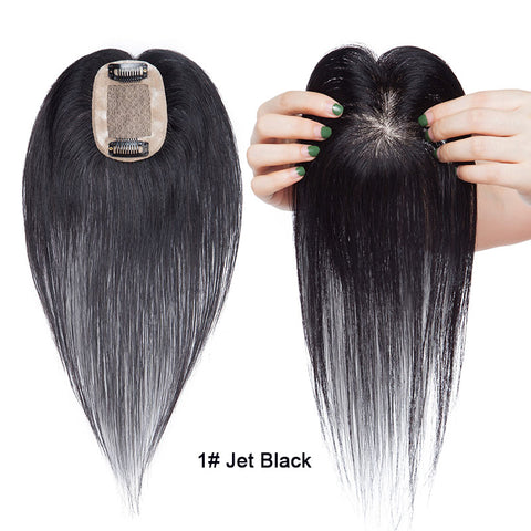 Image of 100% Remy Human Hair Silk Base Top Hairpieces Replacement Clip in Topper For Women Crown Top Piece - fleshirose