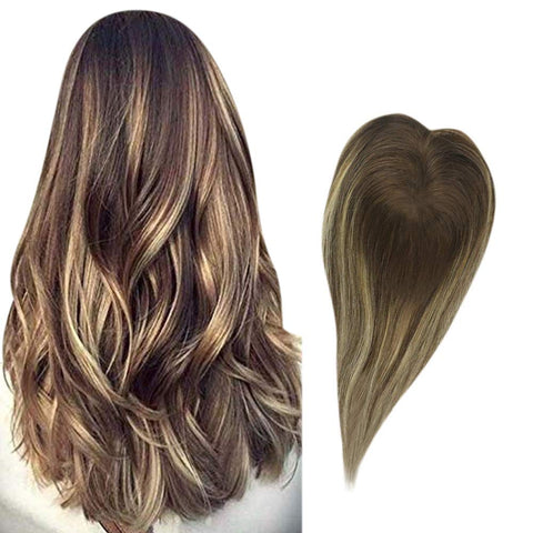 Image of 100% Remy Human Hair Silk Base Top Hairpieces Replacement Clip in Topper For Women Crown Top Piece - fleshirose