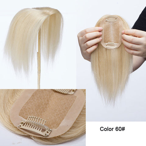 Image of 100% Remy Human Hair Silk Base Top Hairpieces Replacement Clip in Topper For Women Crown Top Piece - fleshirose