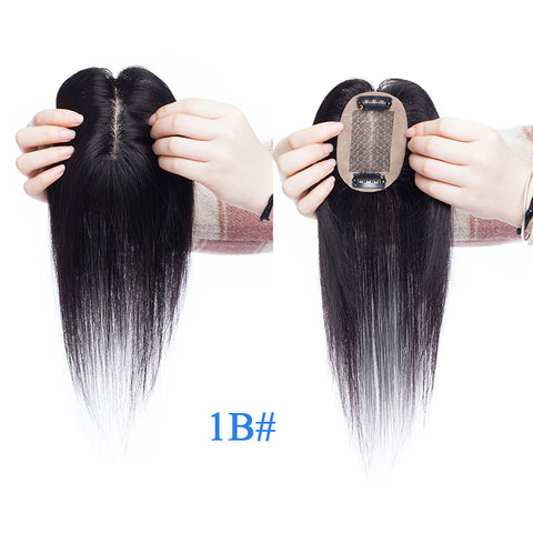 Image of 100% Remy Human Hair Silk Base Top Hairpieces Replacement Clip in Topper For Women Crown Top Piece - fleshirose