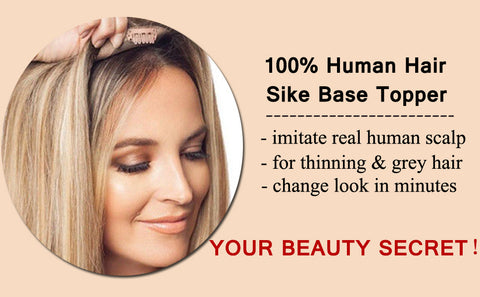 Image of 100% Remy Human Hair Silk Base Top Hairpieces Replacement Clip in Topper For Women Crown Top Piece - fleshirose